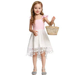 Summer Girl Dress Flying Sleeve High Low Beach Wedding Flower Girl Children Clothing Kids Girl Cute Vestidos Bohemian Dress