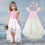 Summer Girl Dress Flying Sleeve High Low Beach Wedding Flower Girl Children Clothing Kids Girl Cute Vestidos Bohemian Dress