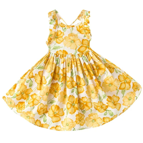Backless Vintage Girl's Floral Dress in Yellow - © 2019, Life Is'Bella ...
