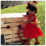 Red Dress Lace Girl Gown Gold Sequins Bow - © 2019, Life Is'Bella / NEYSOUTH LLC.