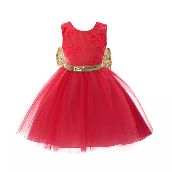 Red Dress Lace Girl Gown Gold Sequins Bow - © 2019, Life Is'Bella ...